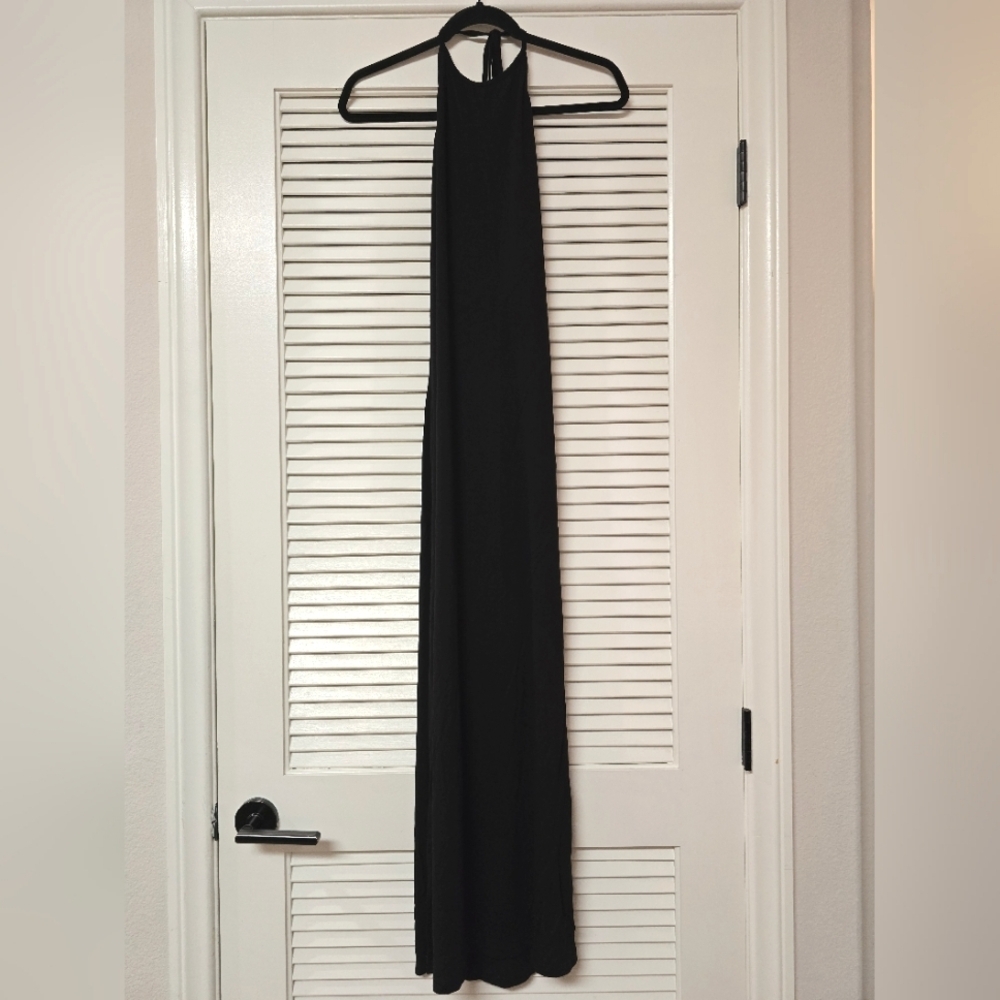 SHEIN - Black Lightweight Halterneck Evening Maxi Dress With Leg Slit